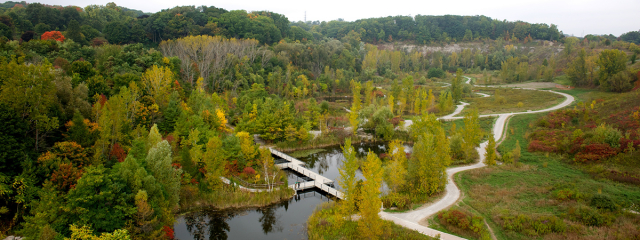 A bird's eye view of the quarry at Evergreen Brick Works.